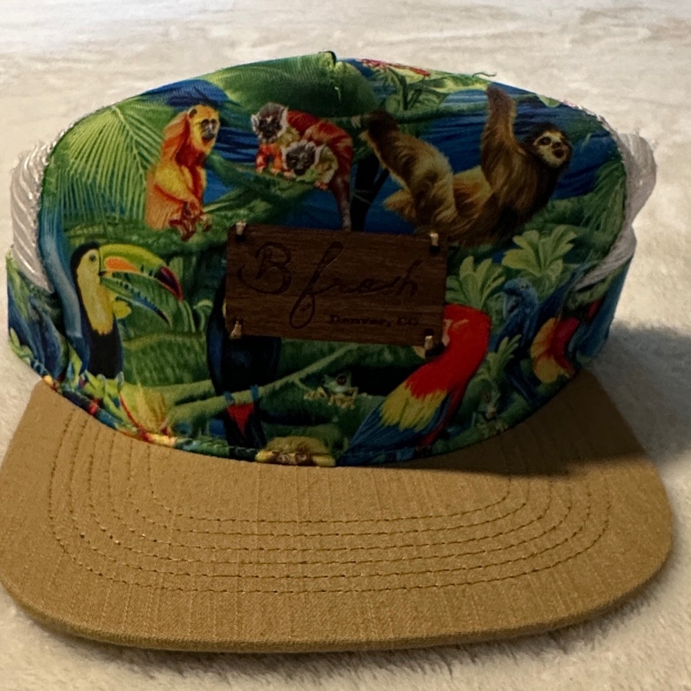 Tropical Animal Print Cap with Tan Brim